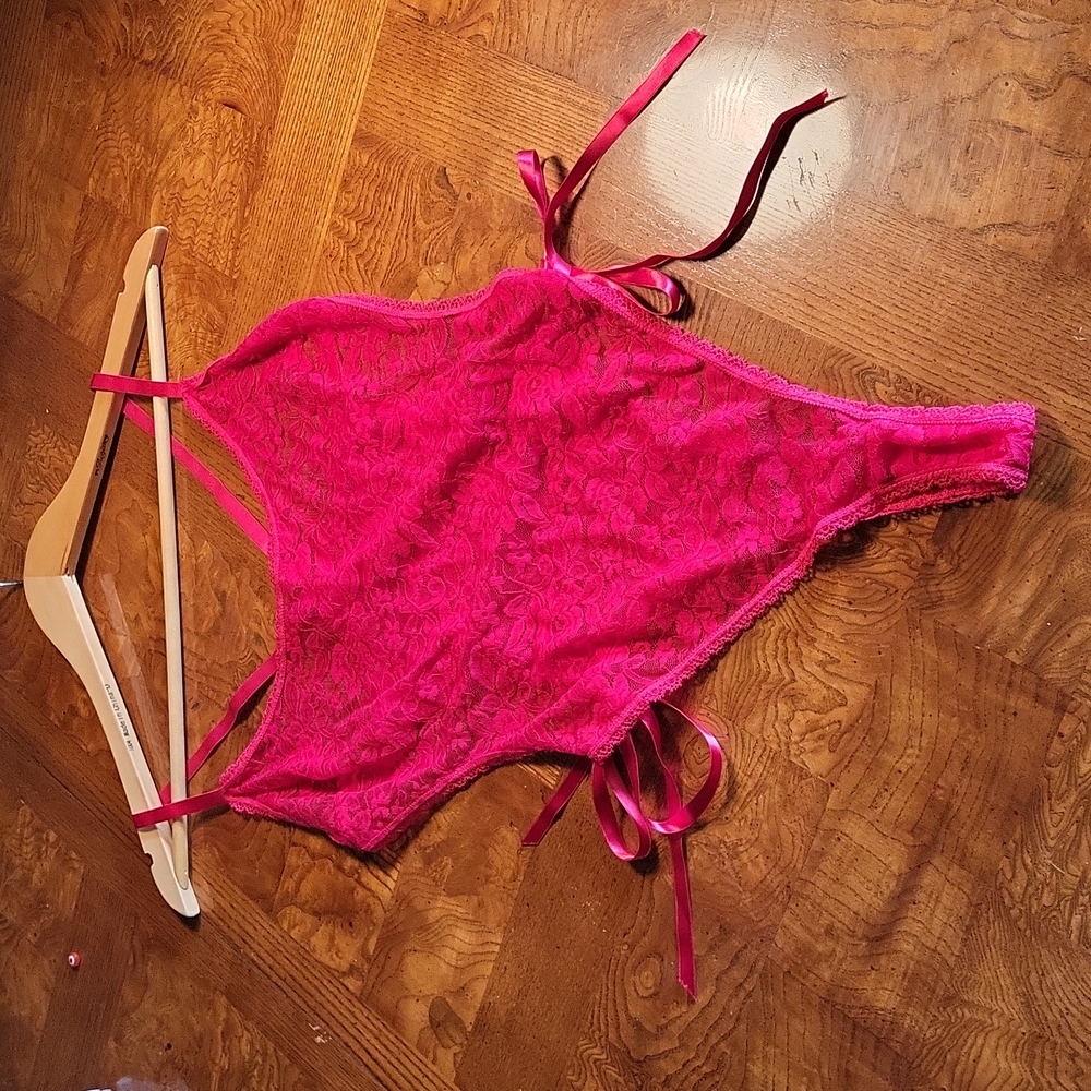 Red floral sheer lace teddy